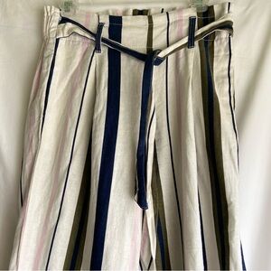 Bemore Rewash Linen Blend Striped Wide-Leg Pants with Belt
